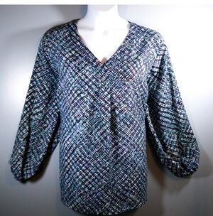 Apt. 9 Black and Blue Patterned Blouse